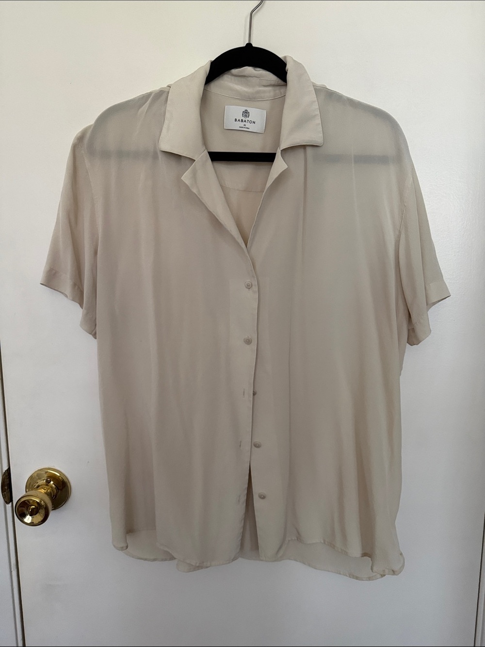 Babaton Casual Short-Sleeve Button-Down Shirt — Light Cream